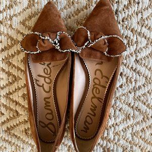 Sam Edelman Rochester Suede Bow Point Toe Flats in ‘luggage tan’